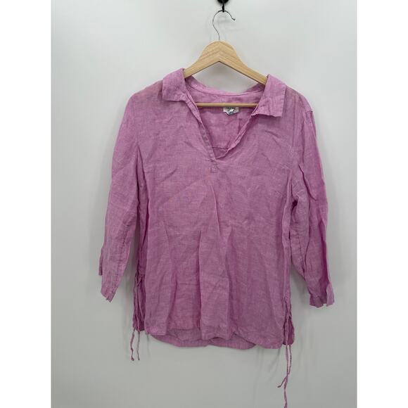 Sigrid Olsen Linen Tunic Women Medium Purple Pink V Neck Collar Tie Hip Coastal - Picture 1 of 7